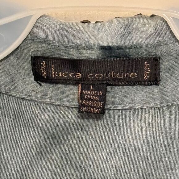 Lucca Couture | Women's Green Tie Dye Studded Collar Button Down Tank Top - Picture 7 of 14